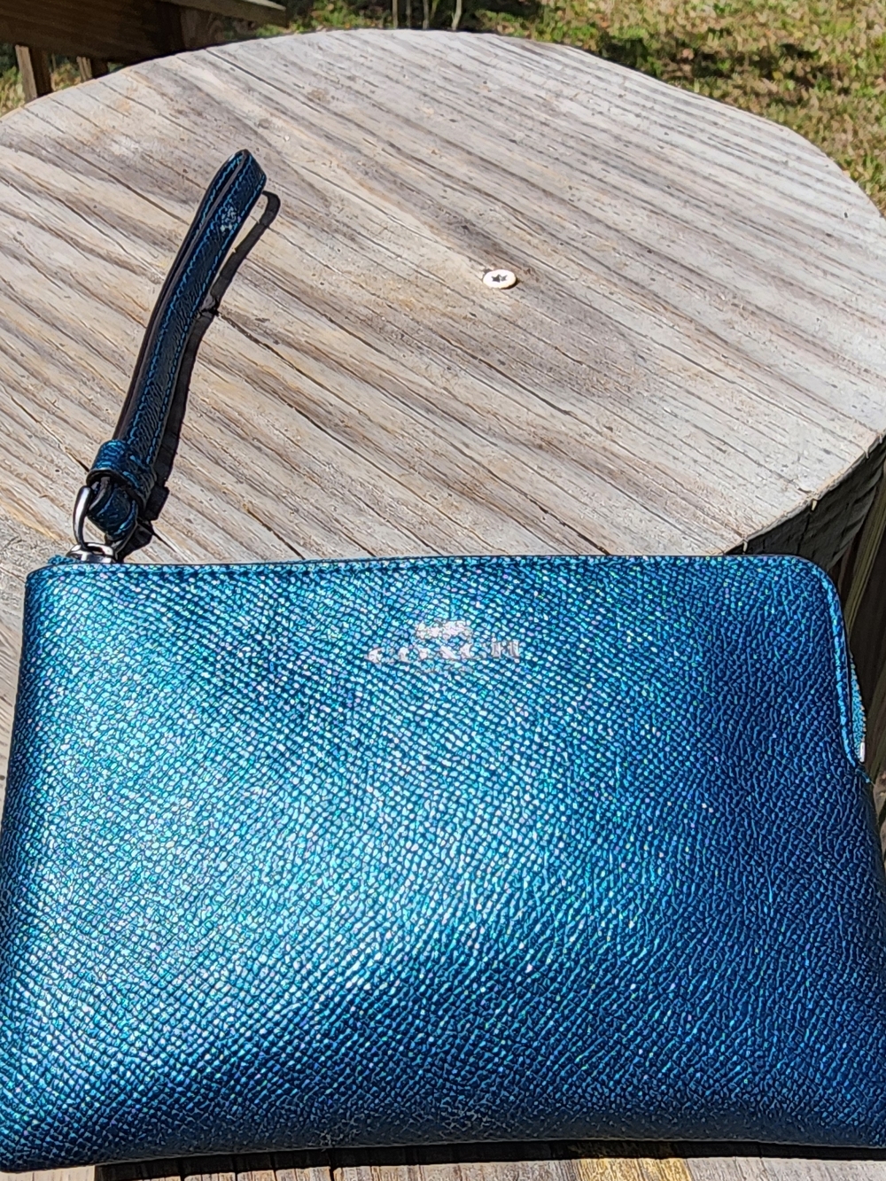 Coach Metallic Teal Leather Wallet - Picture 3 of 10
